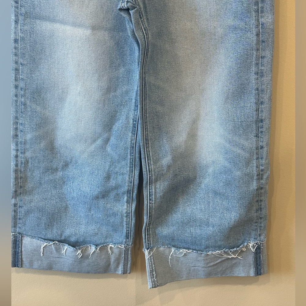 Pistola Lana Light Wash Wide Leg Cropped Jeans Raw Hem High Rise Size 27 - Picture 4 of 10